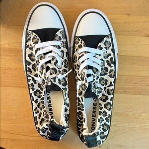 Converse Black and White Sneakers with Leopard Print